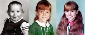 Marlane as a baby, kindergartner and 10 years old